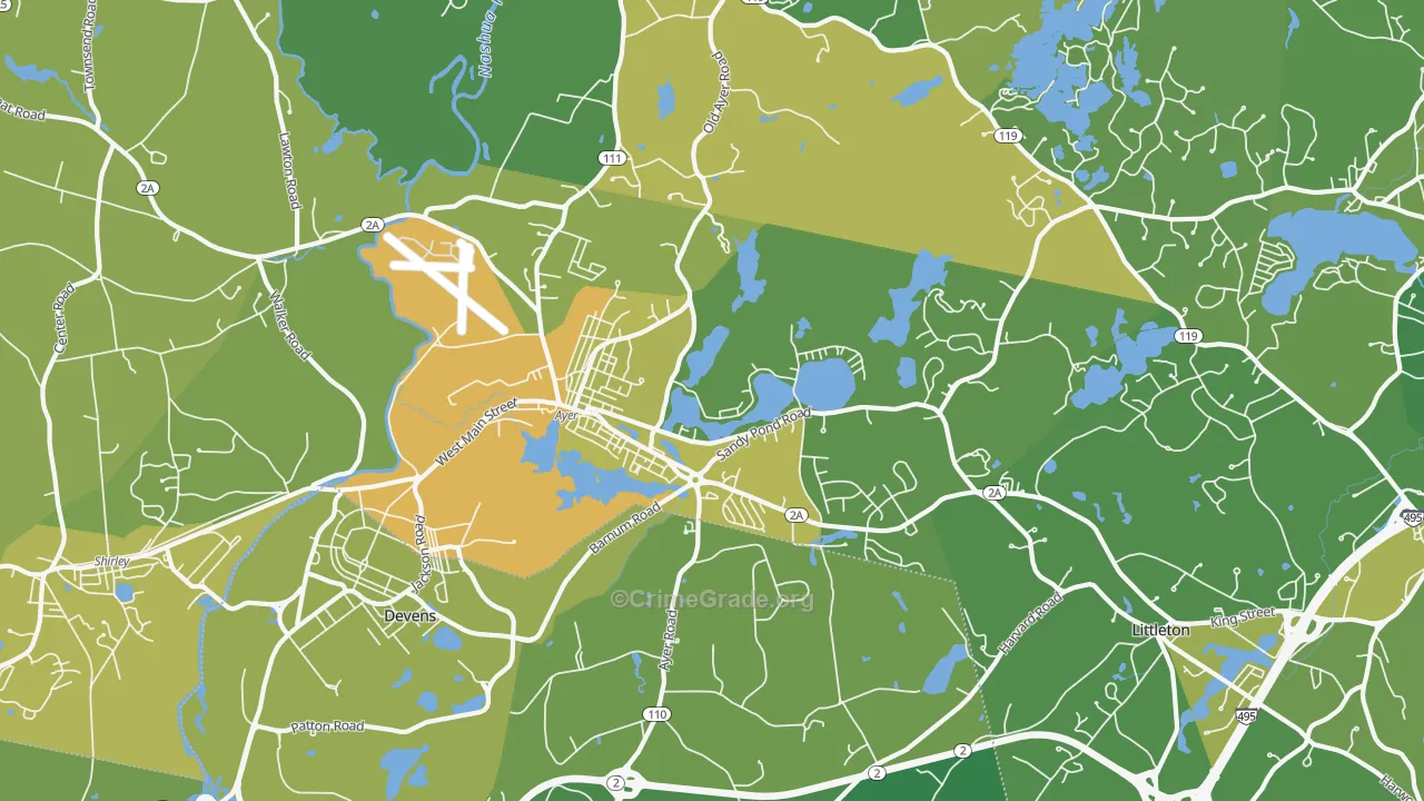 Ayer, MA Map of Vehicle Theft Rates