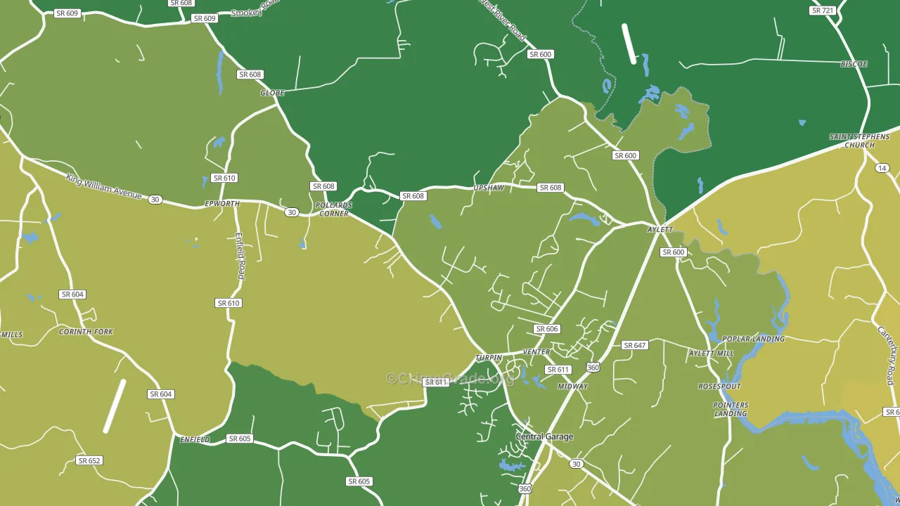 Aylett, VA Map of Vehicle Theft Rates