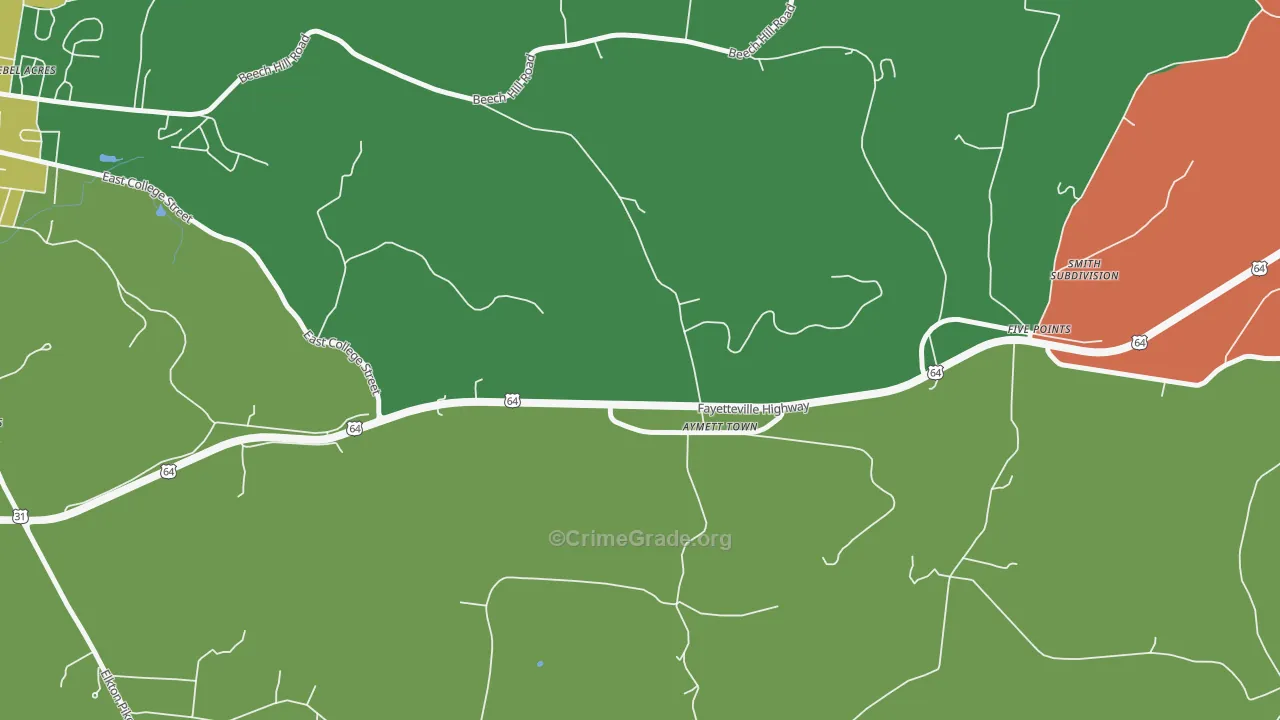 Aymett Town, TN Map of Vehicle Theft Rates