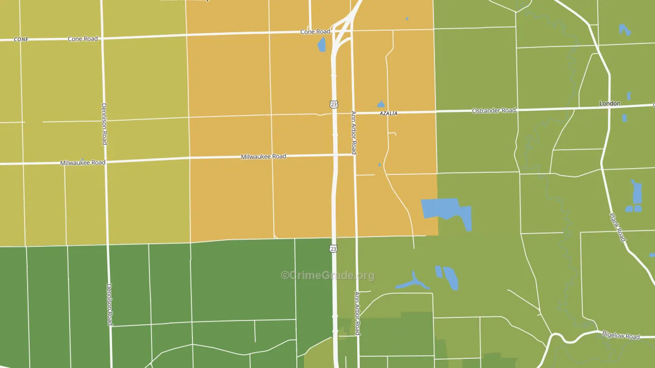 Azalia, MI Map of Vehicle Theft Rates