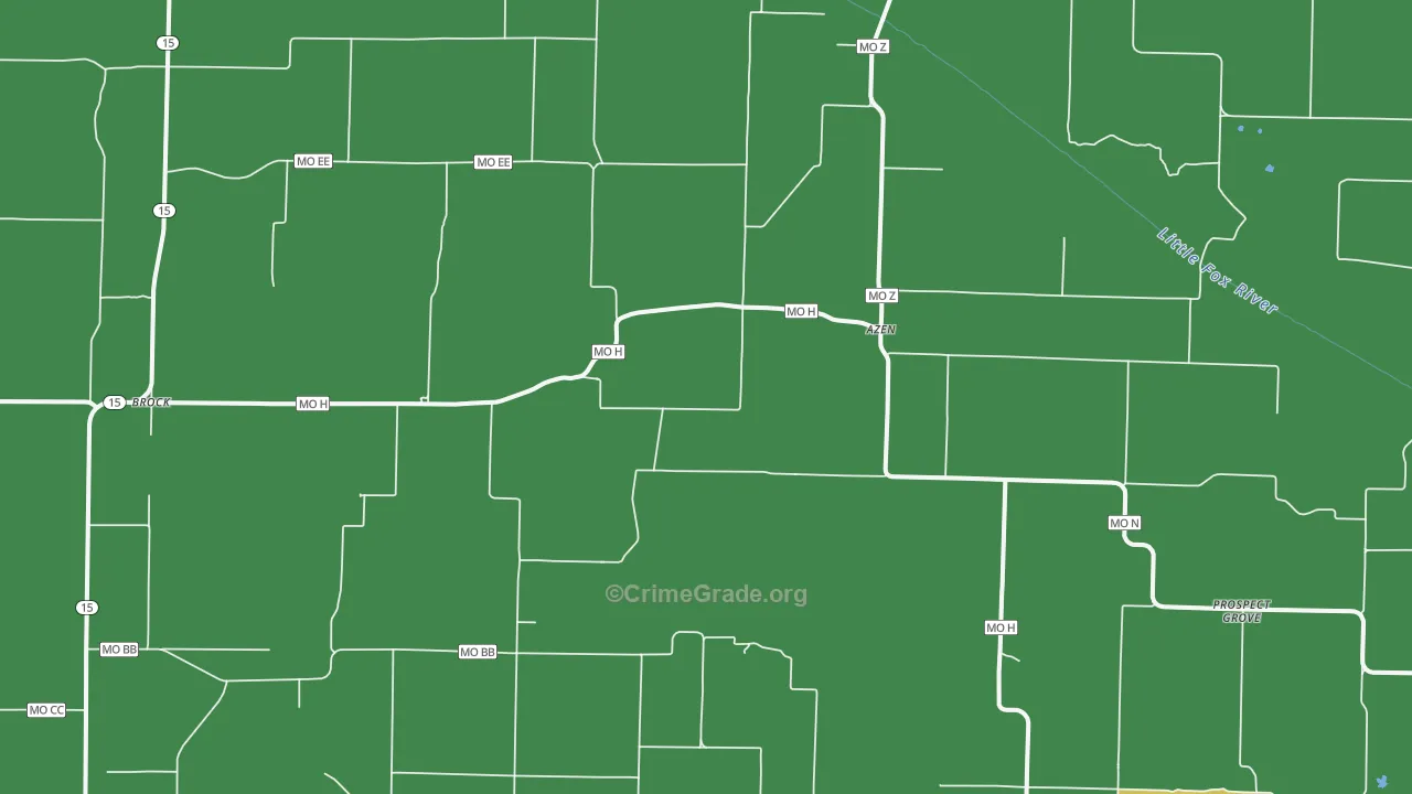 Azen, MO Map of Vehicle Theft Rates