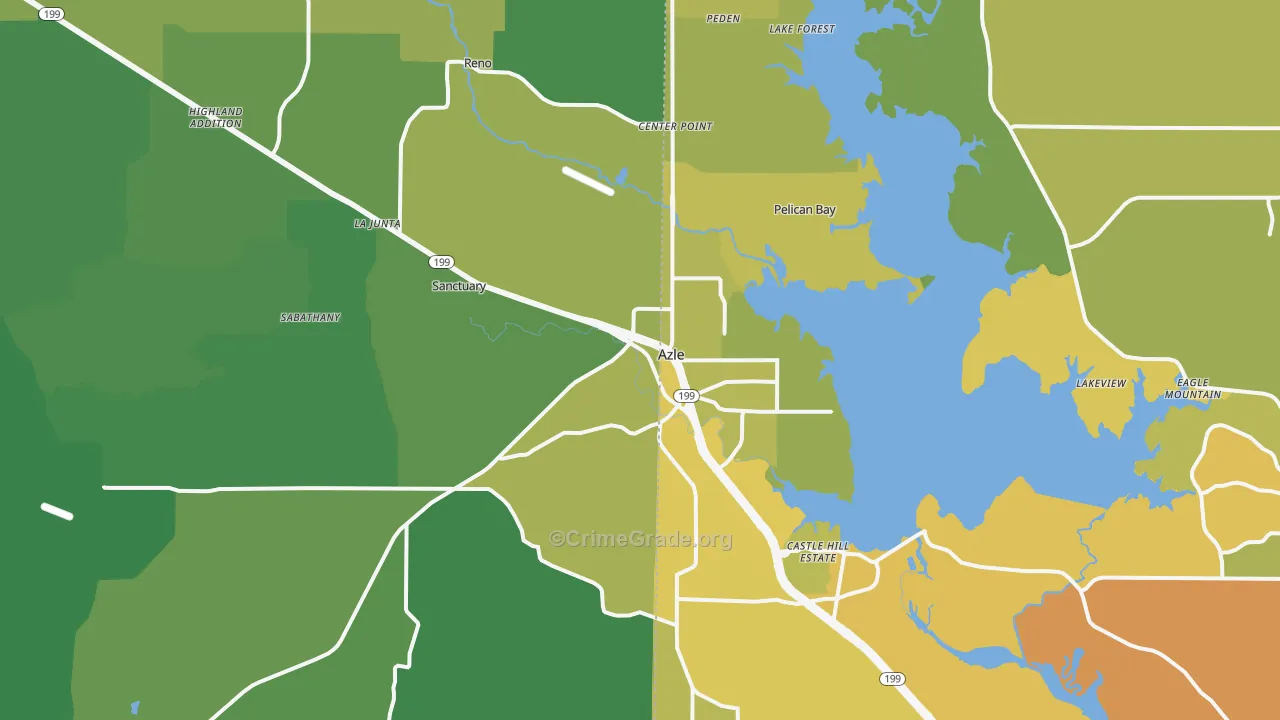 Azle, TX Map of Vehicle Theft Rates