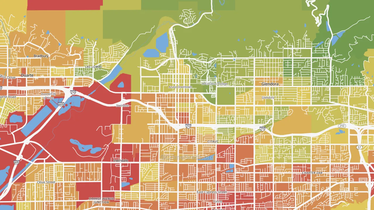 Azusa, CA Map of Vehicle Theft Rates