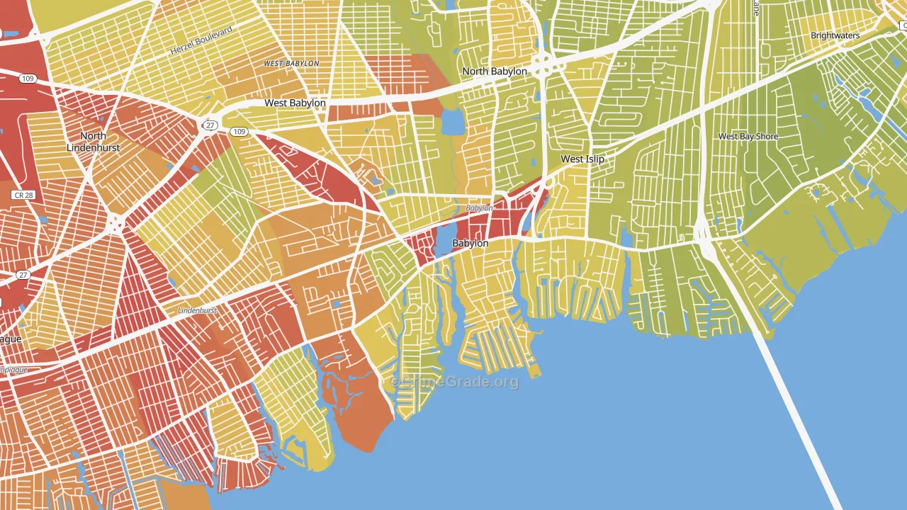 Babylon, NY Map of Vehicle Theft Rates