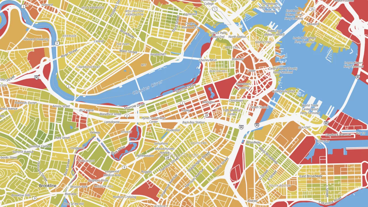 Back Bay, Boston, MA Map of Vehicle Theft Rates