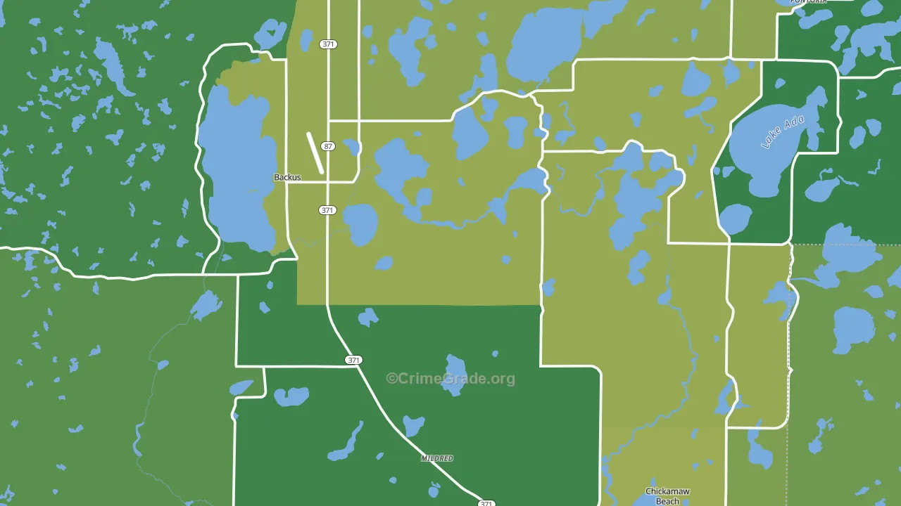 Backus, MN Map of Vehicle Theft Rates