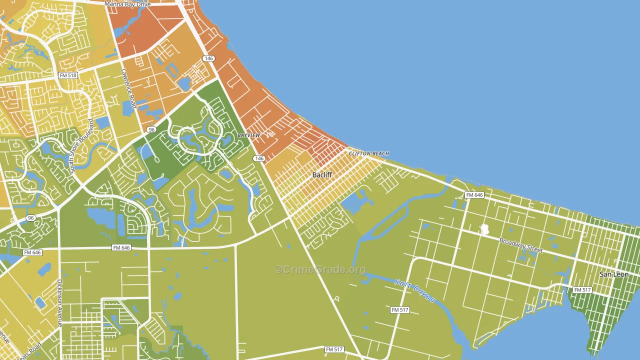 Bacliff, TX Map of Vehicle Theft Rates