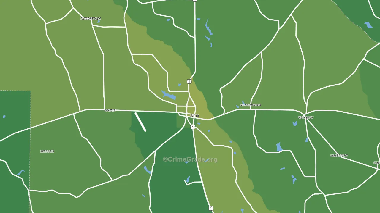 Bacon County, GA Map of Vehicle Theft Rates