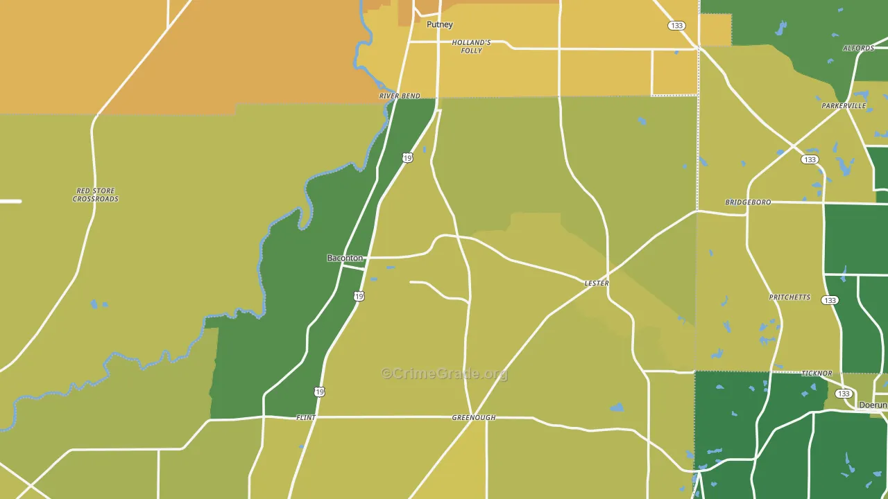 Baconton, GA Map of Vehicle Theft Rates