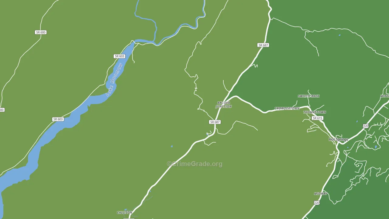 Bacova Junction, VA Map of Vehicle Theft Rates