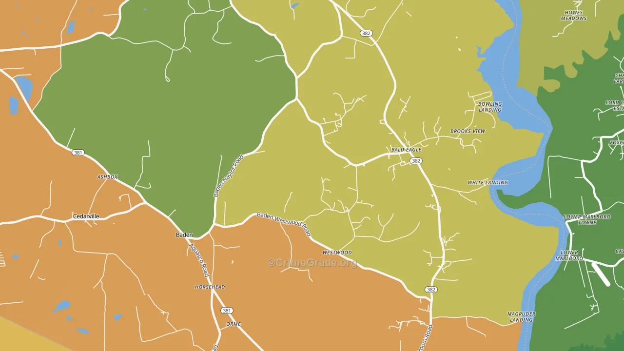 Baden, MD Map of Vehicle Theft Rates