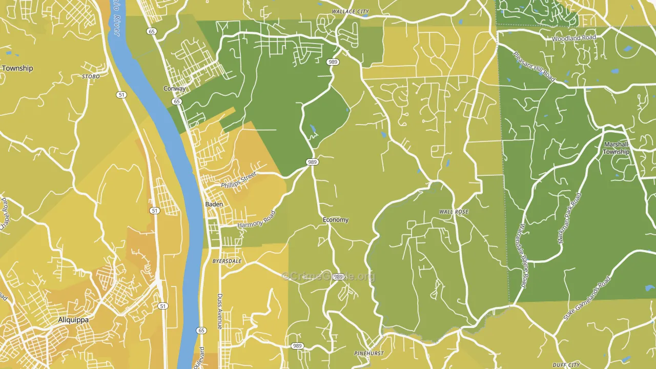 Baden, PA Map of Vehicle Theft Rates