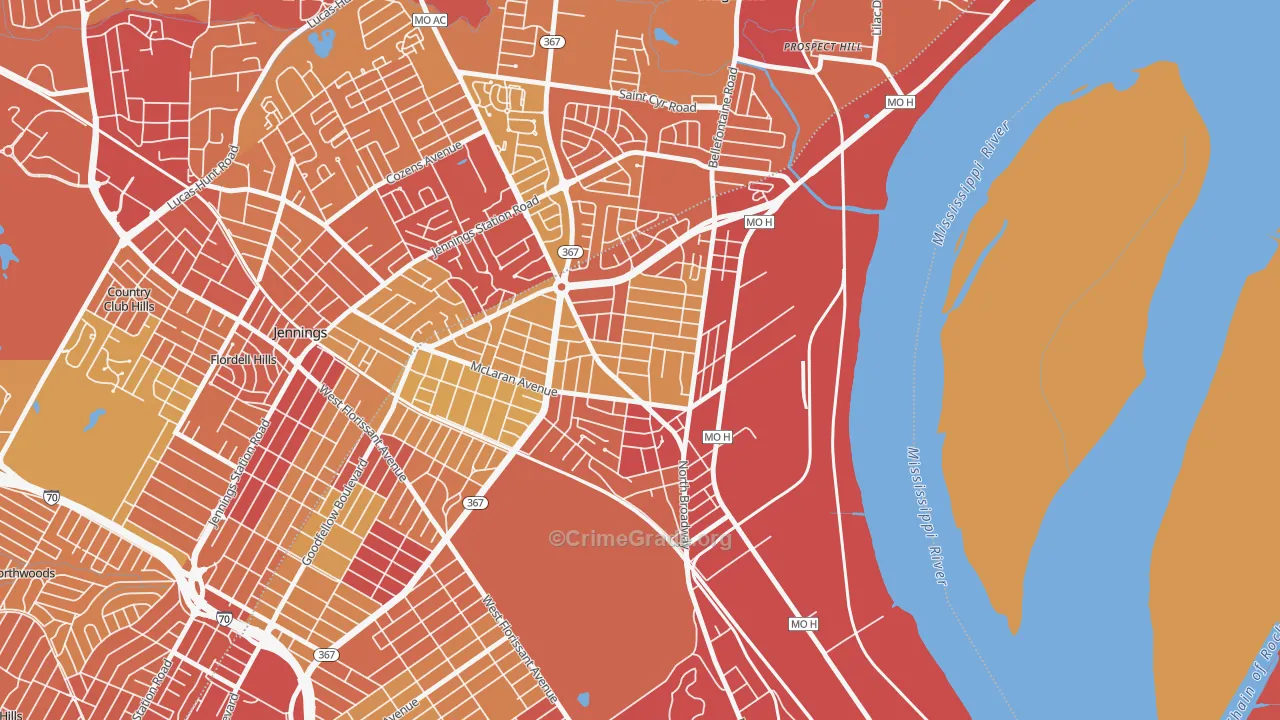 Baden, St. Louis, MO Map of Vehicle Theft Rates