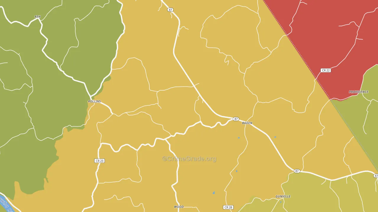 Baden, WV Map of Vehicle Theft Rates