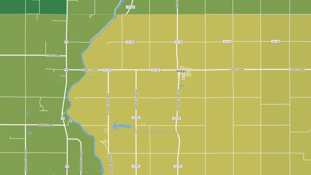 Badger, IA Map of Vehicle Theft Rates