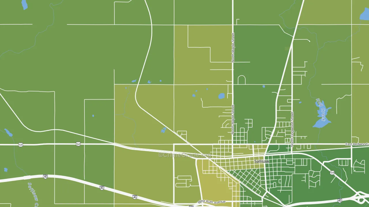 Badger Lee, OK Map of Vehicle Theft Rates