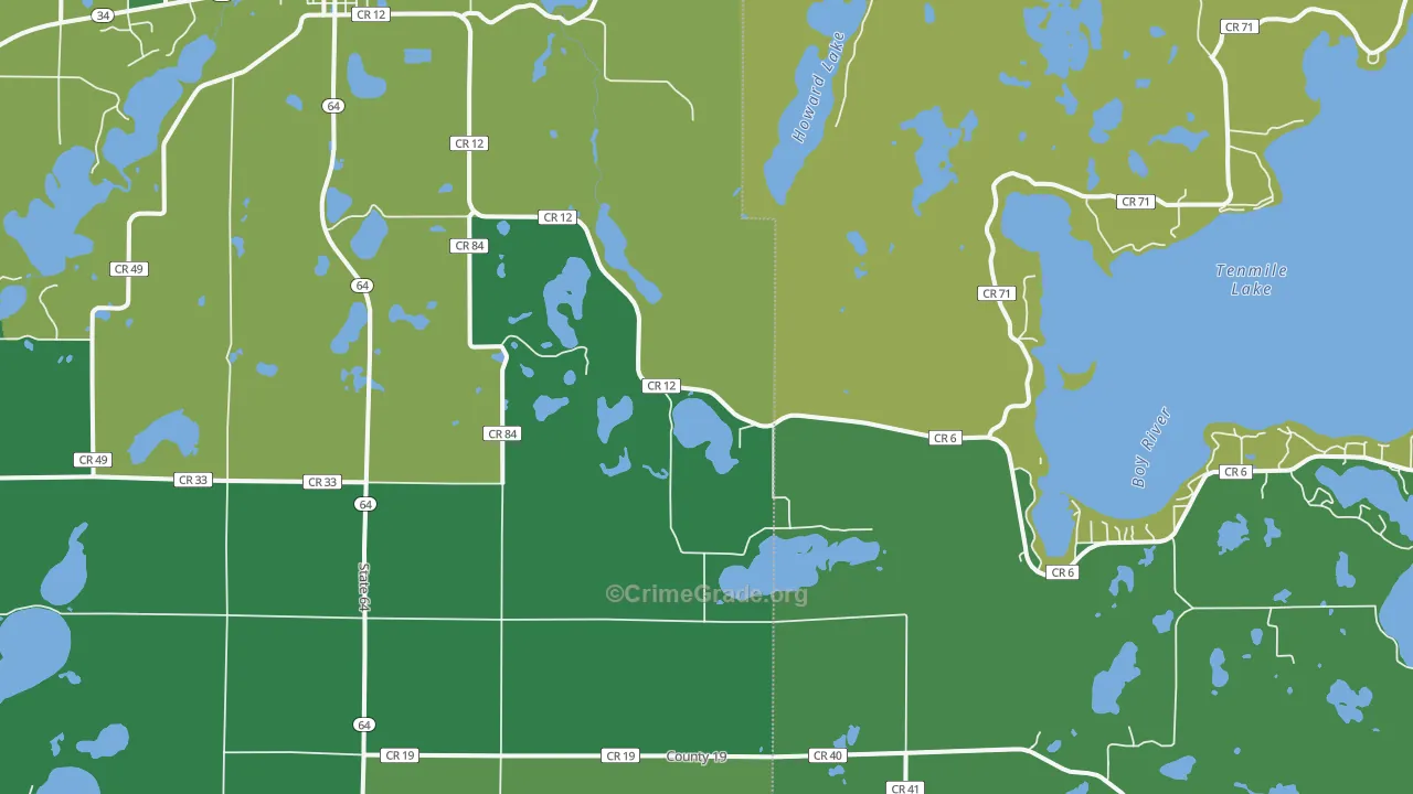 Badoura, MN Map of Vehicle Theft Rates
