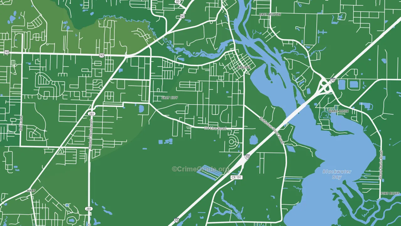 Bagdad, FL Map of Vehicle Theft Rates