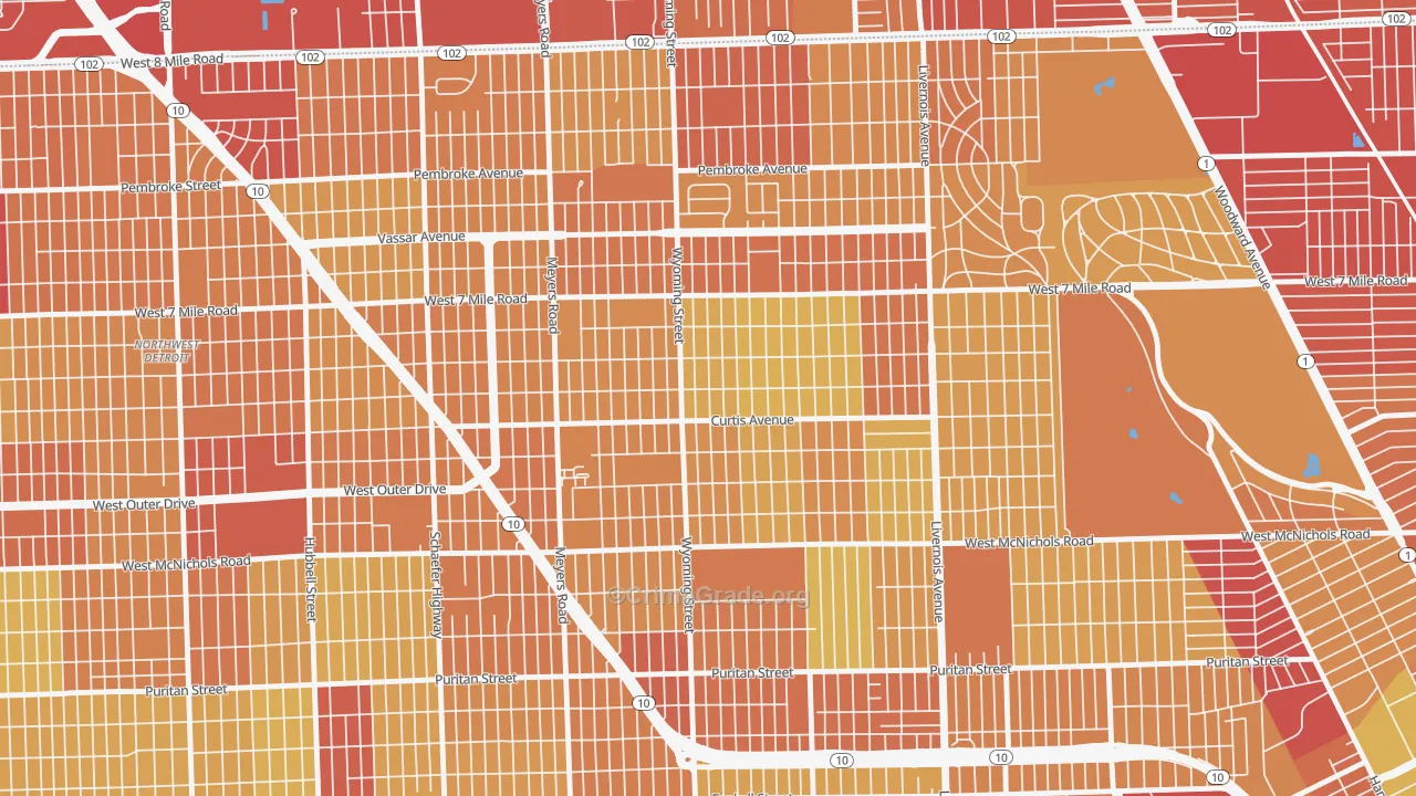 Bagley, Detroit, MI Map of Vehicle Theft Rates