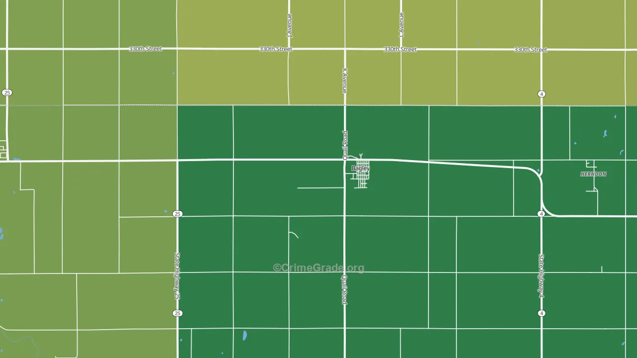 Bagley, IA Map of Vehicle Theft Rates