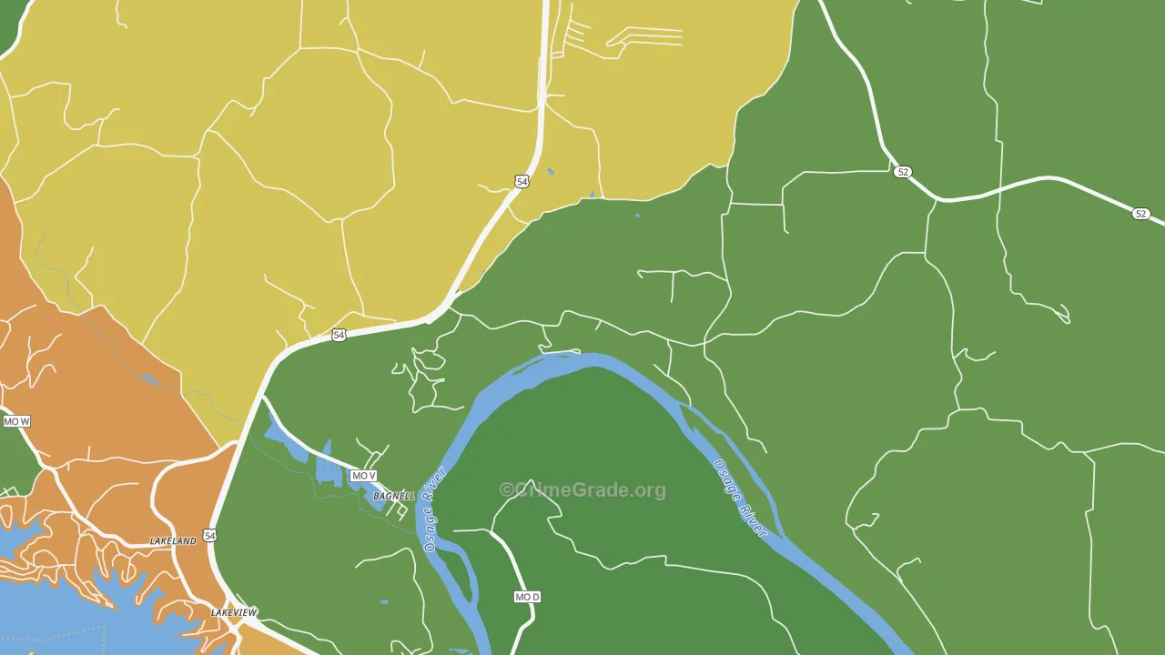 Bagnell, MO Map of Vehicle Theft Rates