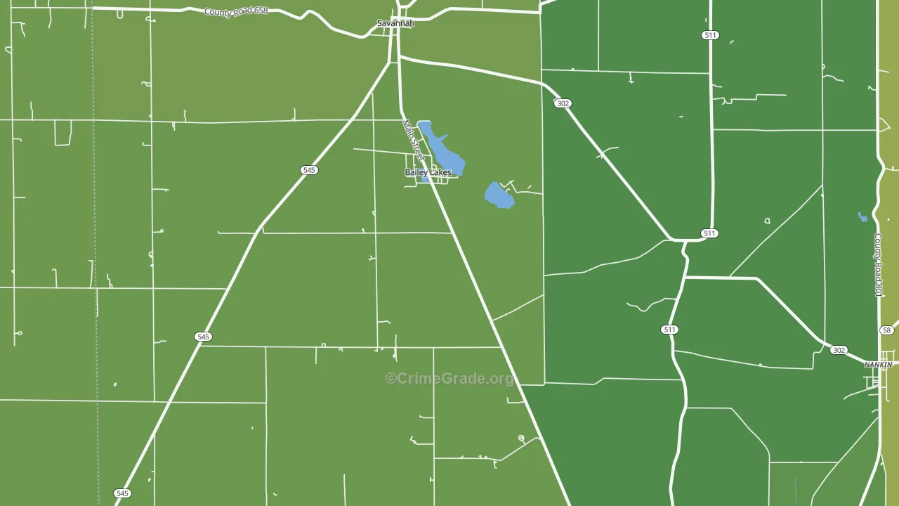 Bailey Lakes, OH Map of Vehicle Theft Rates