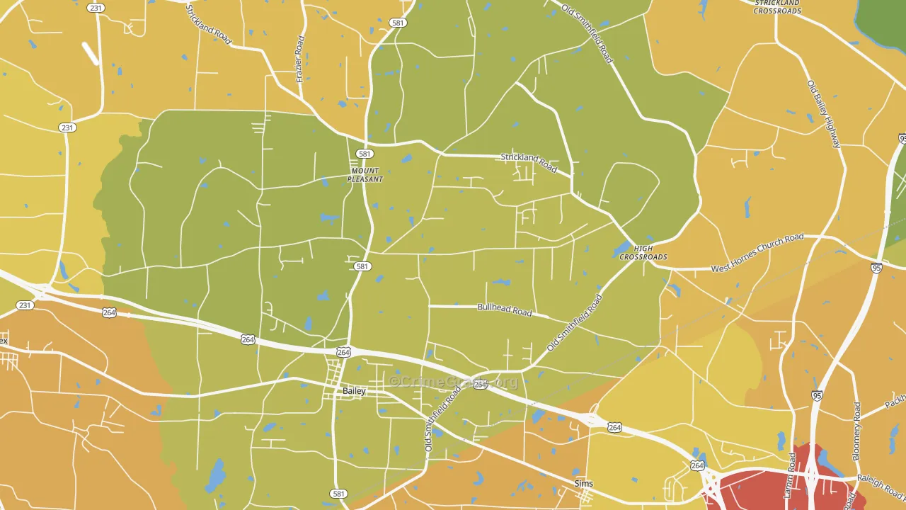 Bailey, NC Map of Vehicle Theft Rates