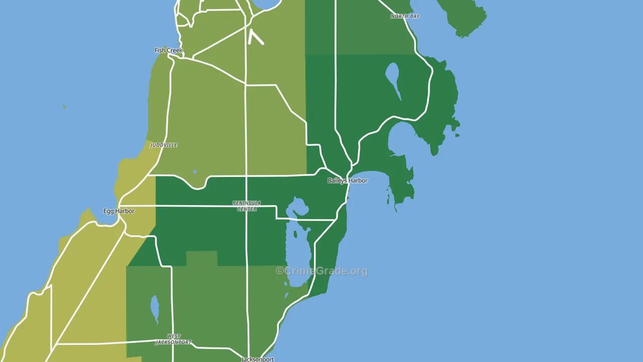 Baileys Harbor, WI Map of Vehicle Theft Rates