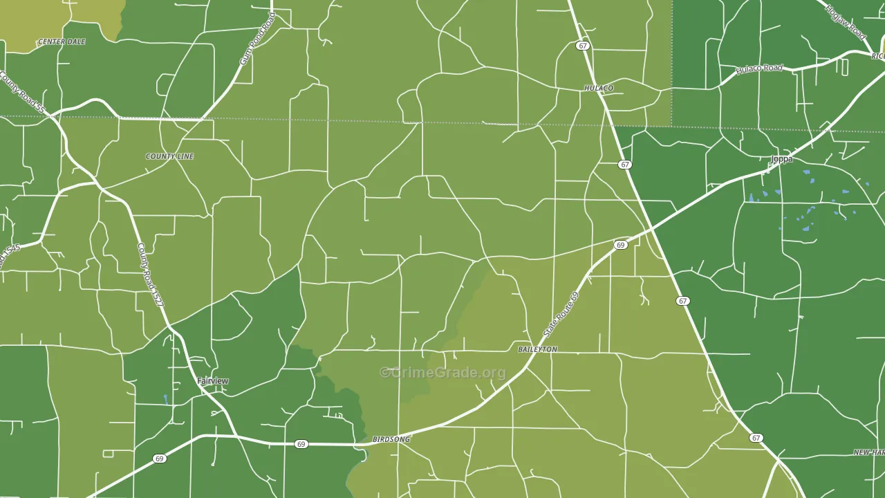 Baileyton, AL Map of Vehicle Theft Rates