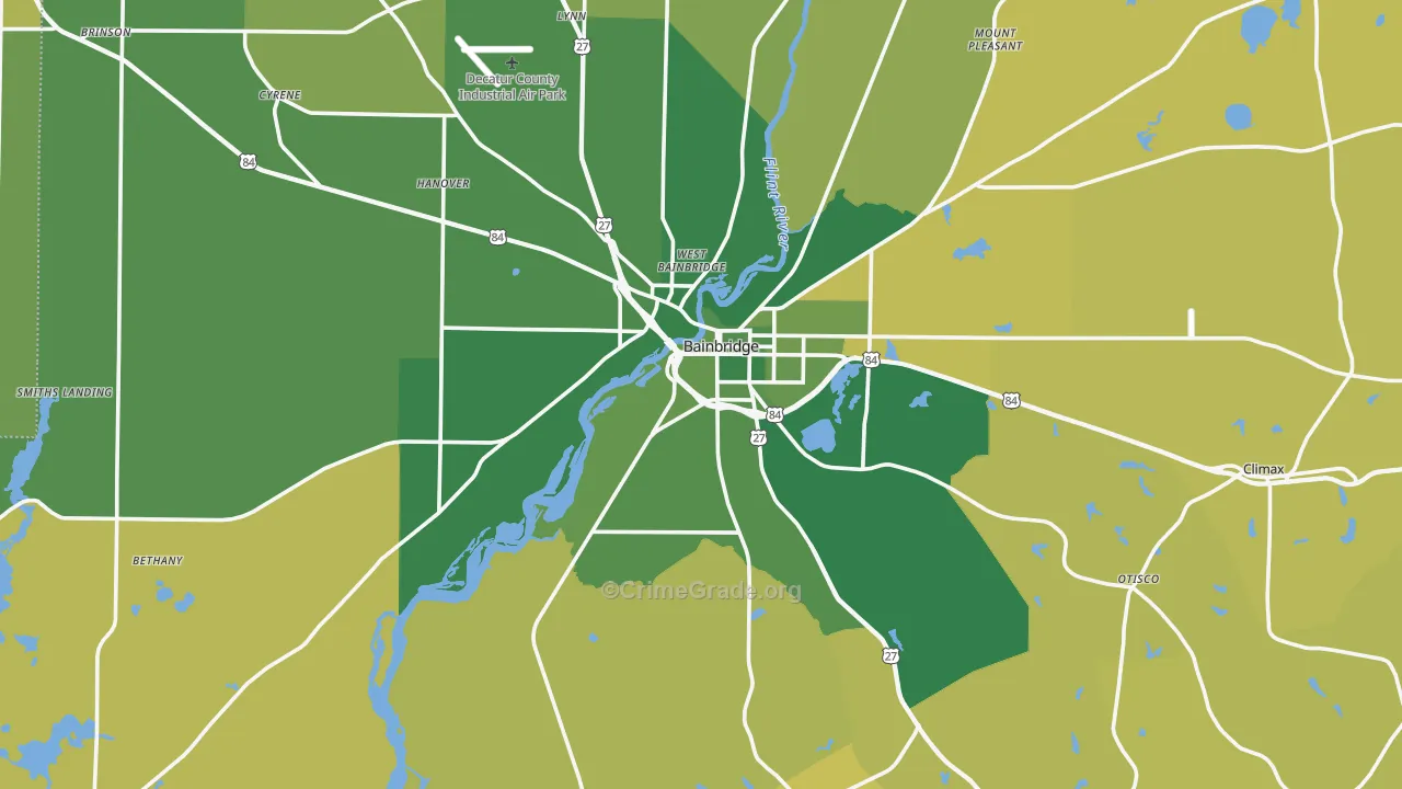 Bainbridge, GA Map of Vehicle Theft Rates