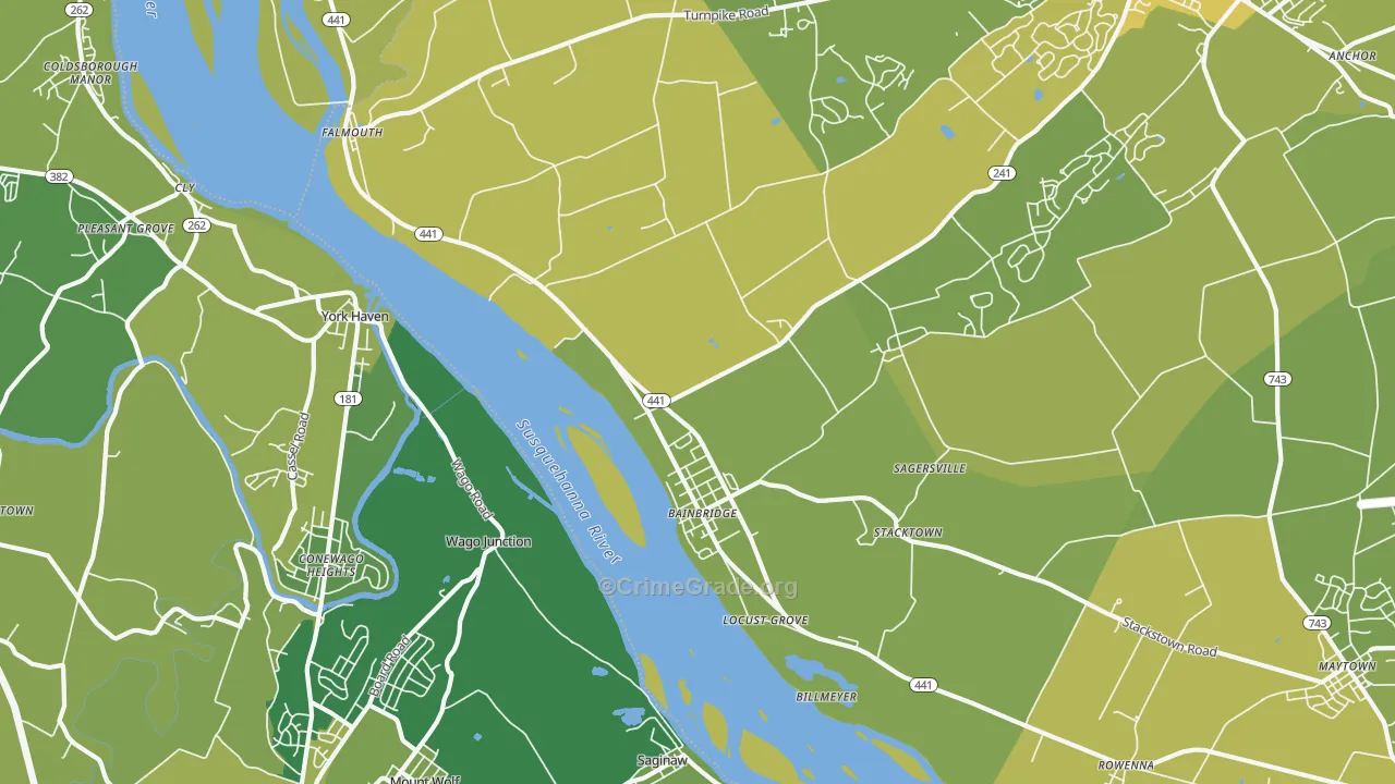Bainbridge, PA Map of Vehicle Theft Rates