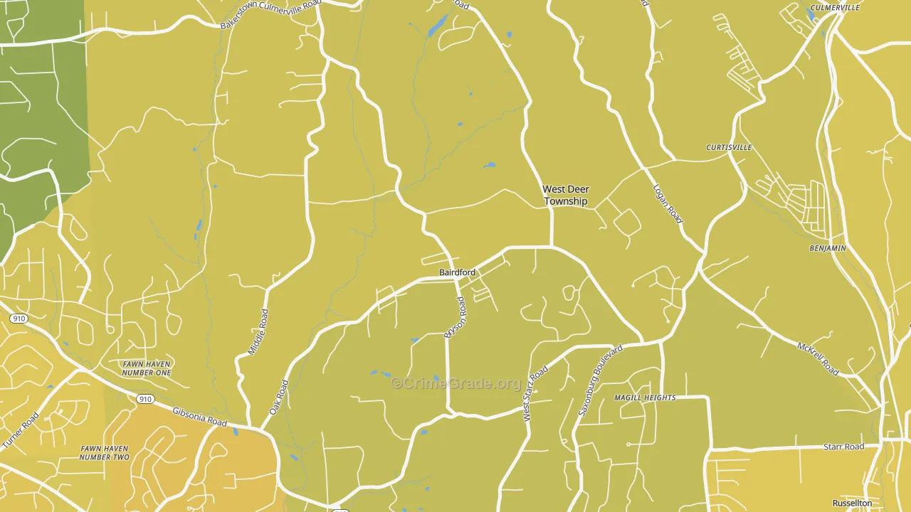 Bairdford, PA Map of Vehicle Theft Rates