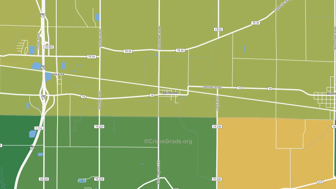 Bairdstown, OH Map of Vehicle Theft Rates