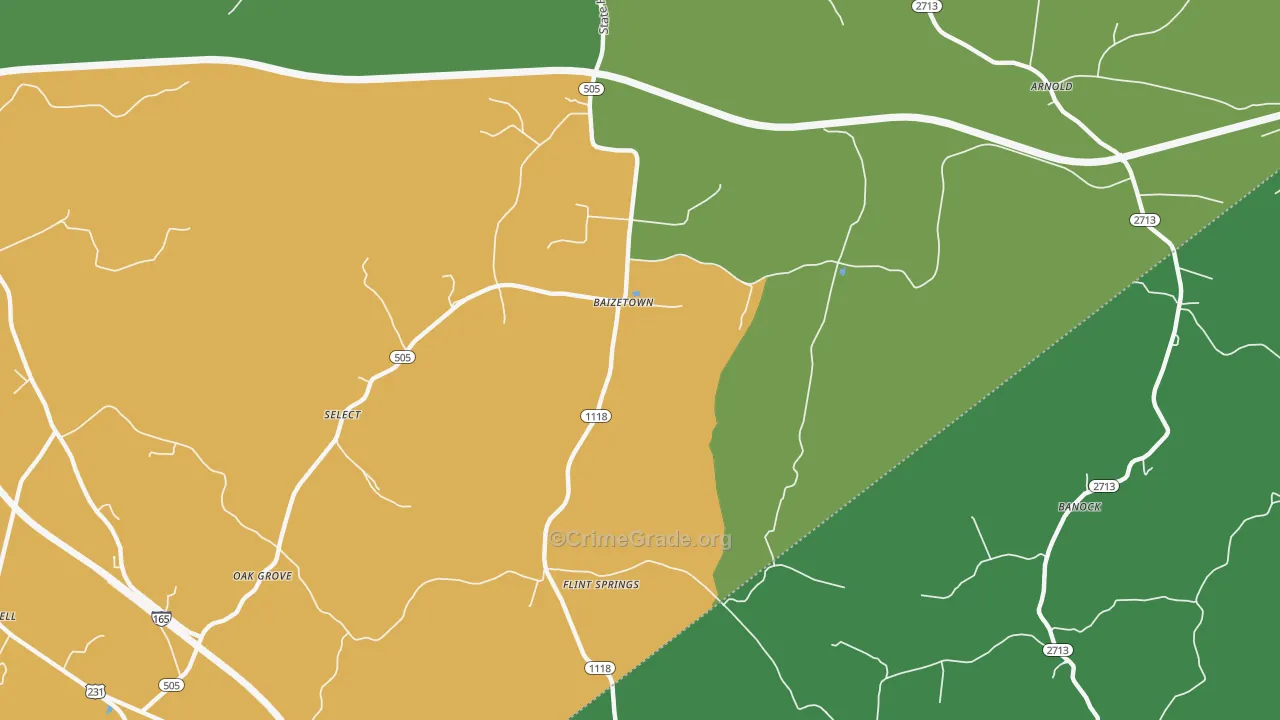 Baizetown, KY Map of Vehicle Theft Rates
