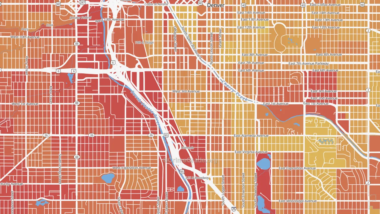 Baker, Denver, CO Map of Vehicle Theft Rates