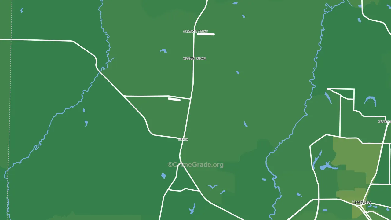 Baker, FL Map of Vehicle Theft Rates