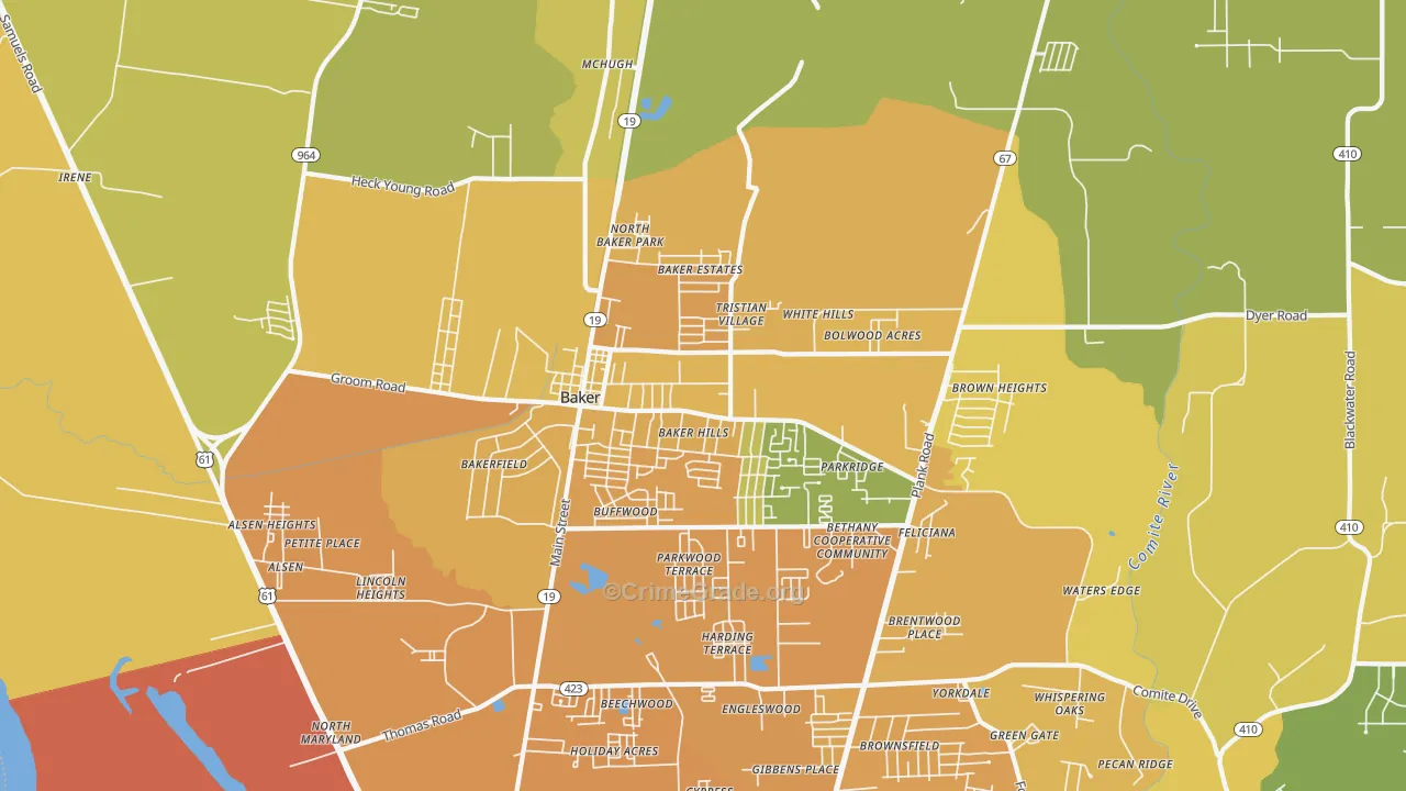 Baker, LA Map of Vehicle Theft Rates