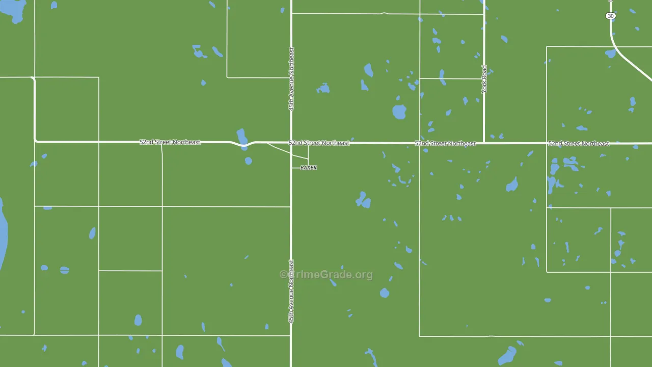 Baker, ND Map of Vehicle Theft Rates