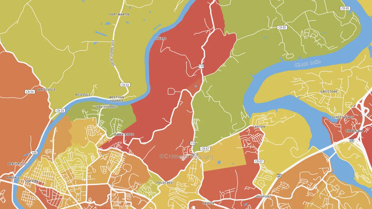 Baker Ridge, WV Map of Vehicle Theft Rates