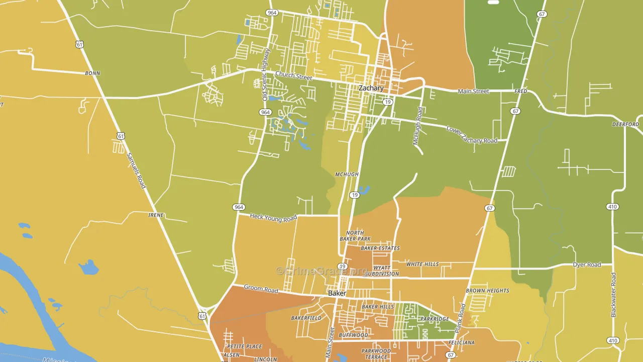 Baker-Zachary Area, Baker, LA Map of Vehicle Theft Rates