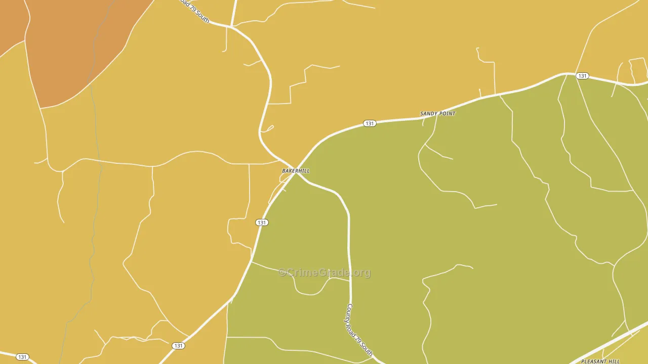 Bakerhill, AL Map of Vehicle Theft Rates