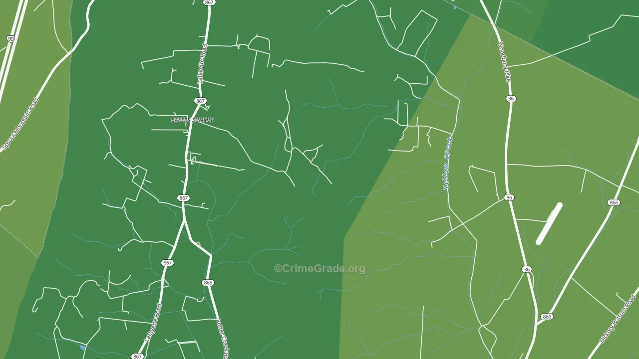 Bakers Summit, PA Map of Vehicle Theft Rates