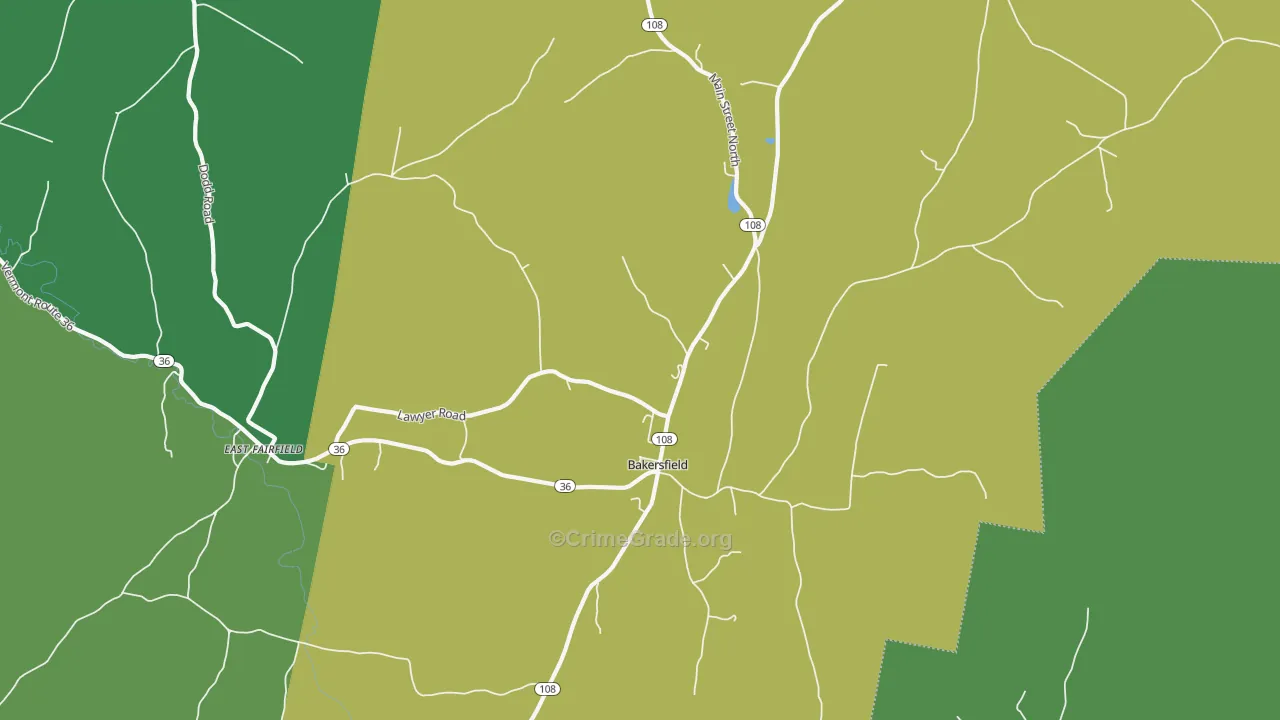 Bakersfield, VT Map of Vehicle Theft Rates