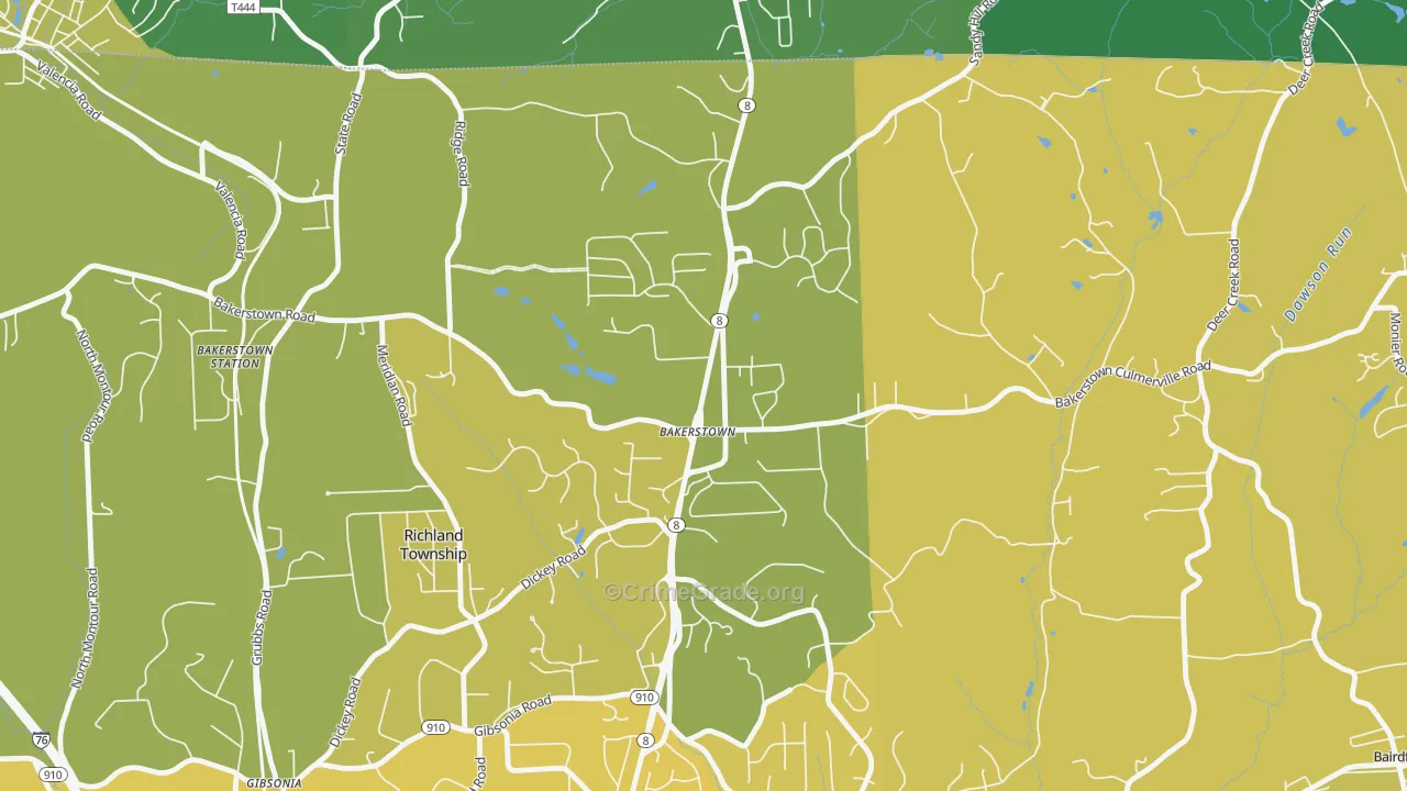 Bakerstown, PA Map of Vehicle Theft Rates