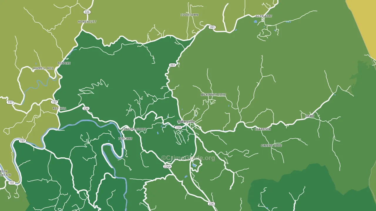 Bakersville, NC Map of Vehicle Theft Rates