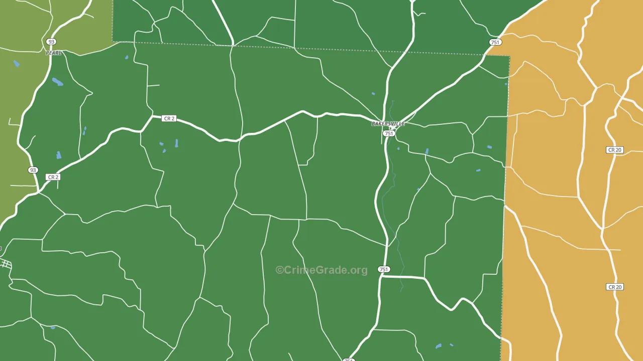 Bakersville, OH Map of Vehicle Theft Rates