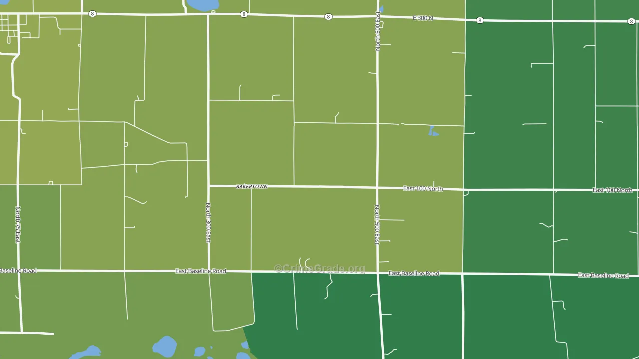 Bakertown, IN Map of Vehicle Theft Rates