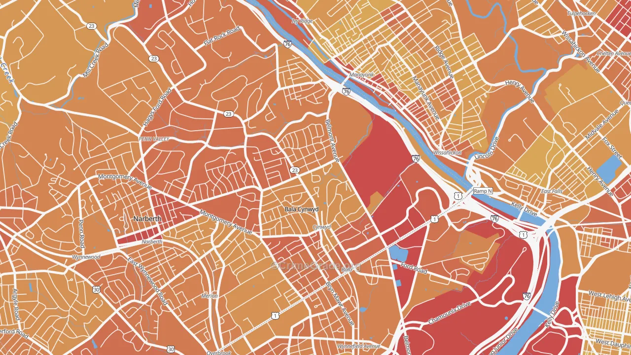Bala Cynwyd, Bala-Cynwyd, PA Map of Vehicle Theft Rates