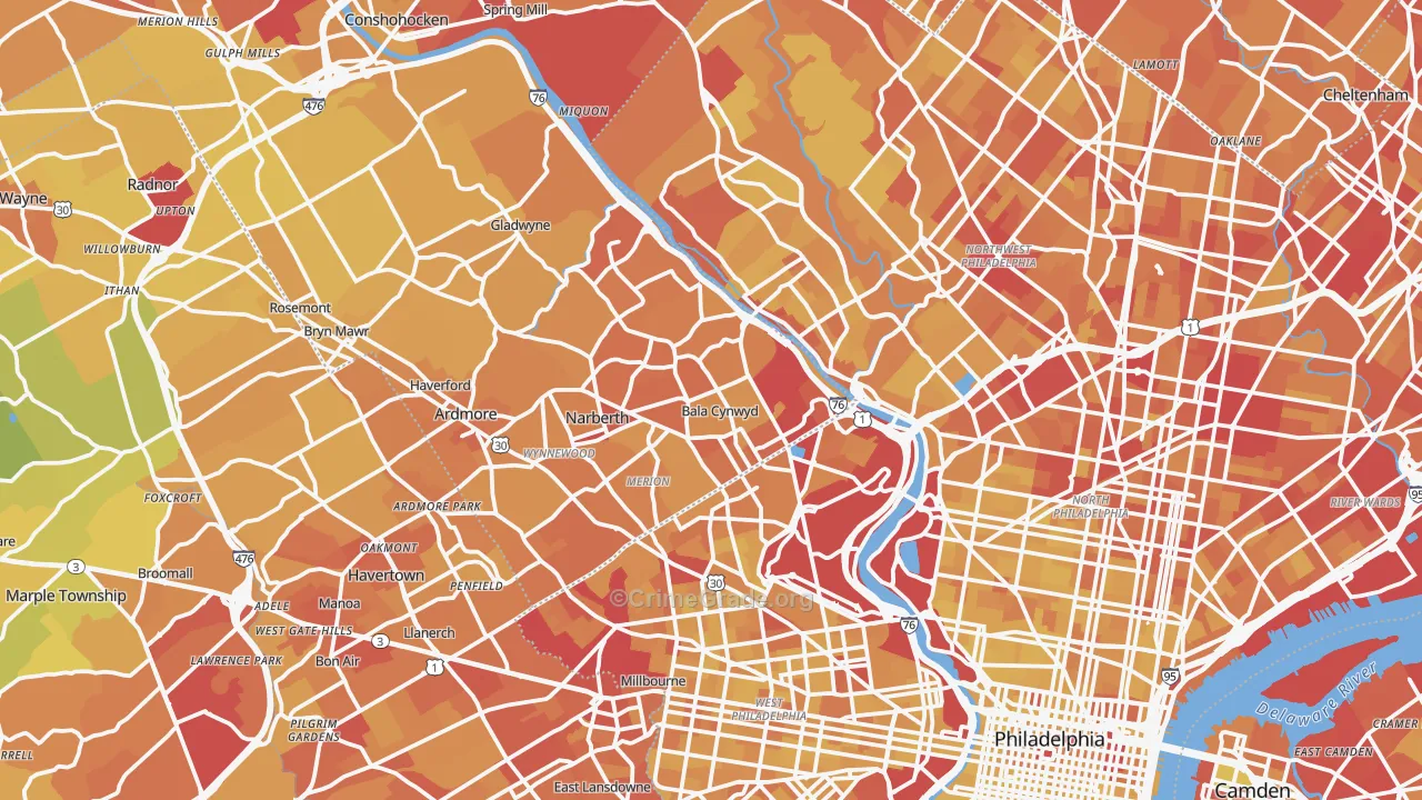 Bala-Cynwyd, PA Map of Vehicle Theft Rates