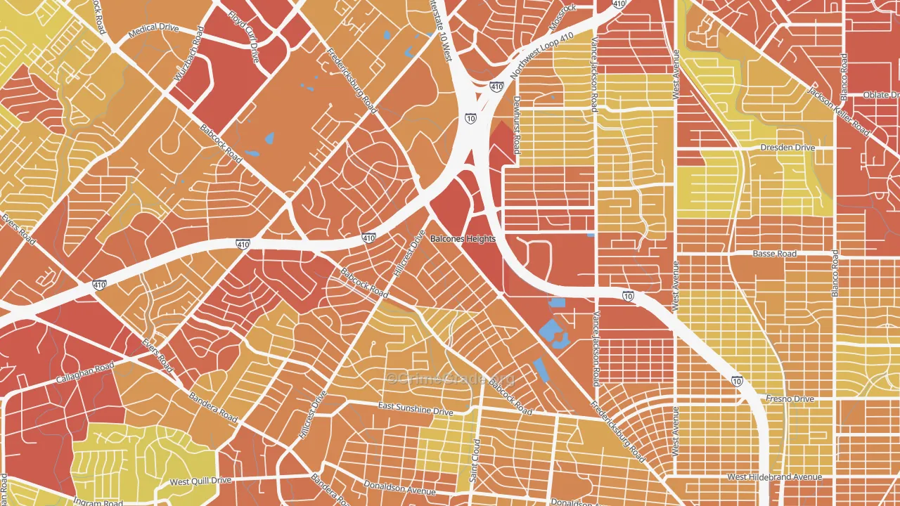 Balcones Heights, TX Map of Vehicle Theft Rates
